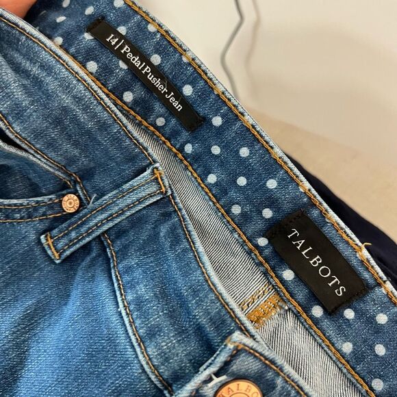 Talbots Blue Whiskered Cotton Blended Pedal Pusher Jean Size 14 - Picture 7 of 10